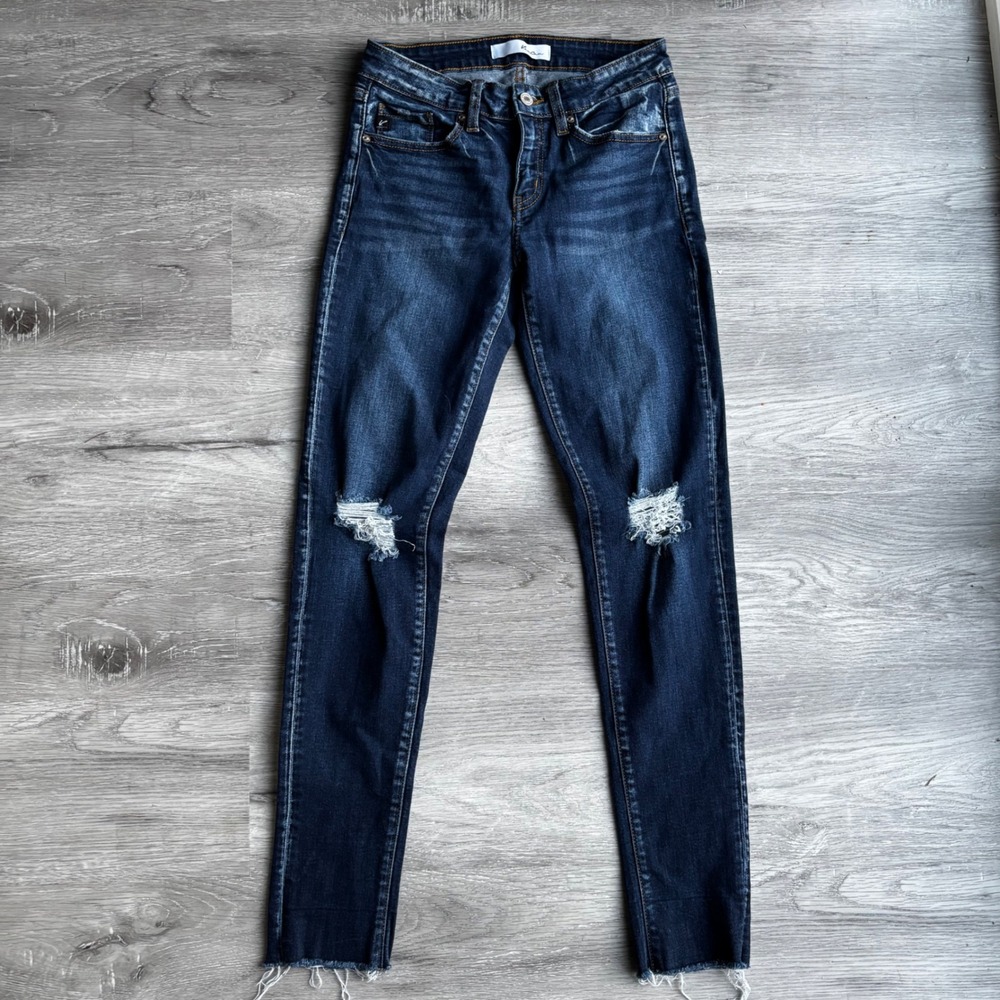 Kancan Distressed High Rise‎ Skinny Jeans Womens Size 7 27 Ripped Frayed Hem